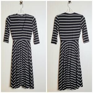 Reformation Black + White Striped V-Neck Midi Dress XXS Stretch Jersey Knit